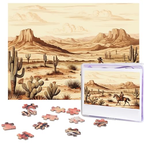 West Wüstenkaktus mit Cowboys Reitpferden Puzzles 500 Teile personalisierte Puzzles Fotos Puzzle für Familie Bilderpuzzle für Erwachsene Hochzeit Geburtstag (51,8 x 38,1 cm) von KHiry