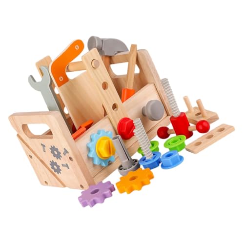 KICHOUSE Werkzeugkasten Für 1 Set Lernspielzeug Mit Bunten Holzteilen Kreatives Für Kleinkinder Ideal Für Rollenspiele Und Frühe Bildung Ab 3 Jahren von KICHOUSE