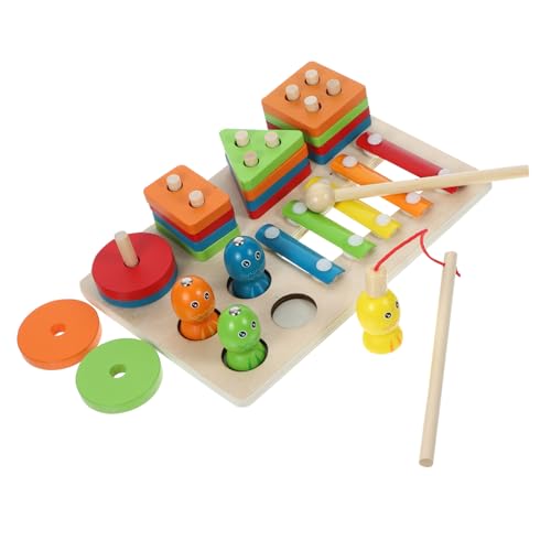 KICHOUSE 1 Set Geometrische Form Säulenhülse Angelspielzeug Holz Angelspiel Cartoon Angelteller Spielzeug Passendes Holzspielzeug Vorschul Lernspielzeug Kinder Puzzle Spielzeug von KICHOUSE