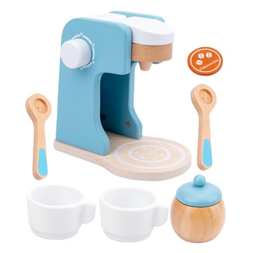 KICHOUSE Kinderküche Holzspielzeug Kaffeemaschine Set Für Rollenspiel Küchenspielzeug Mit Zubehör Pädagogisches Kaffee Maker Für Kleinkinder Und Vorschulkinder Kaffeemaschine Klein von KICHOUSE