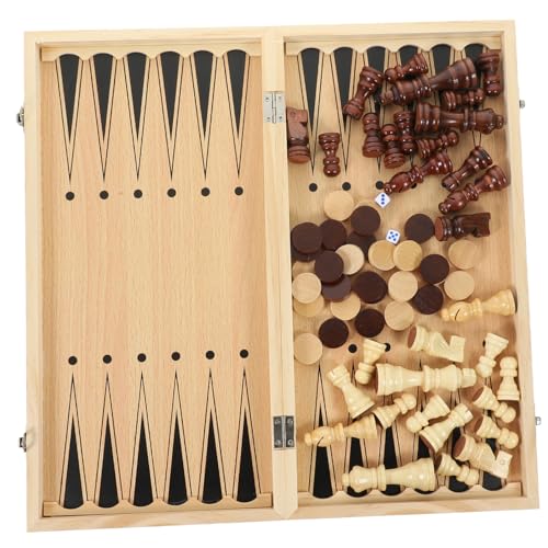 KICHOUSE 1 Set Three-in-one-holzschach-spielbrett Holzschach-Backgammon-Checker von KICHOUSE