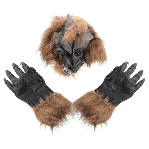 KICHOUSE Werwolf Maske 1 Set Halloween Wolf Kopfmaske Und Krallenhandschuhe Horrifizierende Werwolf Maske Für Kostümparty Cosplay Accessoire Und Halloween Verkleidung von KICHOUSE