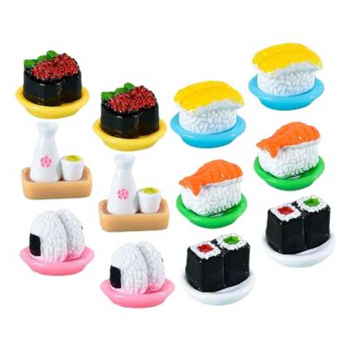 KICHOUSE 12St Simuliertes Japanisches Sushi praktisch Home Decor Büro-Schreibtischzubehör Desktop-Sushi-Modell kleine Puppenhaus-Sushi-Modelle Mini Dekorationen Requisiten DIY zubehör Harz von KICHOUSE