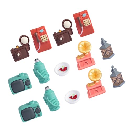 KICHOUSE 14 Teiliges Set Simuliertes Haushaltsgerät Modell Puppenhaus Retro Mini Ornamente Puppenmöbel Miniatur Hauszubehör Diorama DIY Miniaturmöbel Zubehör Harz von KICHOUSE