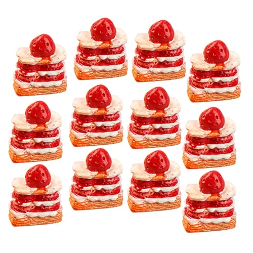 KICHOUSE 15St Erdbeer-Sahne-Torte Simulationskuchen Miniatur-Cupcake Erdbeerdekor Modelle Shop-Zubehör Kuchendekoration Erdbeere gefälschter Kuchen gefälschtes Essen Nachtisch vorgeben Harz von KICHOUSE