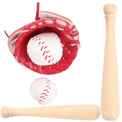 KICHOUSE 2 Sätze Baseball Softball Set Spielzeug Miniatur Baseball Handschuhe Schlüsselanhänger Sportzubehör Fäustlinge Baseball Geschenktüten Miniatur Schläger Leder Rot von KICHOUSE