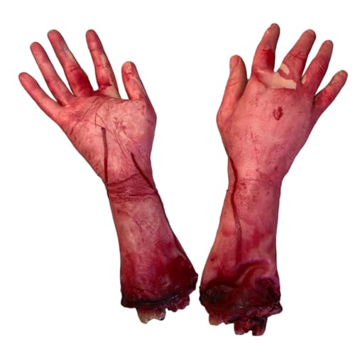 KICHOUSE 2PCS Blutige Abgetrennte Hände Halloween Deko Gruselige Zerbrochene Hand Requisiten Für Horrorpartys Severed Hand Echte Leichenteile Für Schaurige Halloween Dekoration von KICHOUSE