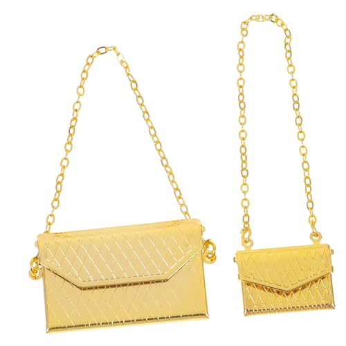 KICHOUSE 2 Stück Mini-puppenhaus-zubehör Mini-Kosmetiktasche Handtaschen Frauen Geldbeutel Miserabel Umhängetasche Körper-Bauchtasche Miniatur Taille Die Einkaufstasche Golden Legierung von KICHOUSE