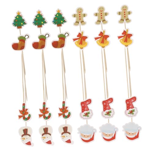 KICHOUSE 24 Stk Weihnachtsgeschirr Kuchen Topper Früchte Pflücken Sandwich-zahnstocher Dekorativer Spieß Cupcake-topper-sticks Kreative Snacksticks Holzstäbchen Für Partys Holzspieß Hölzern von KICHOUSE