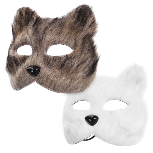 KICHOUSE 2st Tierische Maske Bärenmaske Halloween-maske Fuchs Cosplay-tier Therische Maske Katzenmaske Weiße Bastelmaske Fuchs-gesichtsabdeckung Weiße Katzenmaske Fell Reh Flanell von KICHOUSE