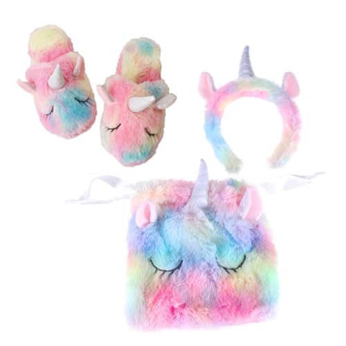 KICHOUSE 3 Stück 1 Satz Einhorn seidenband Ripsband spielwaren Packet bescherung Kleidung Kinder neuartiges Stirnband pantumblas de Mujer Hausschuhe Bunte Tasche mit Kordelzug Plüsch von KICHOUSE