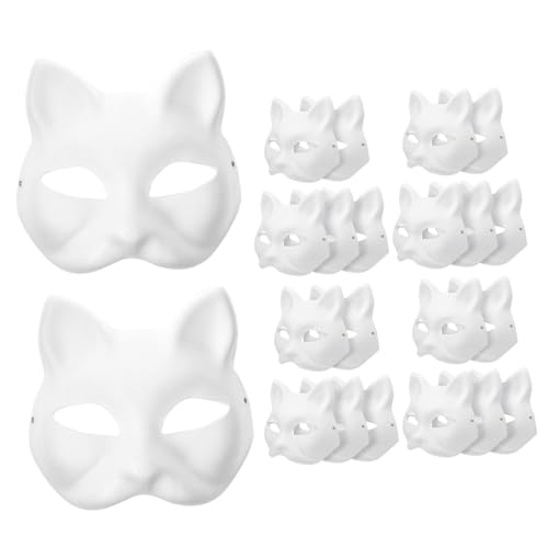 KICHOUSE 30 Stück Katzenmasken Blankomaske Für Kostümpartys Unbemalte DIY Maske Für Cosplay Ideal Für Halloween Karneval Und Kreative Projekte von KICHOUSE