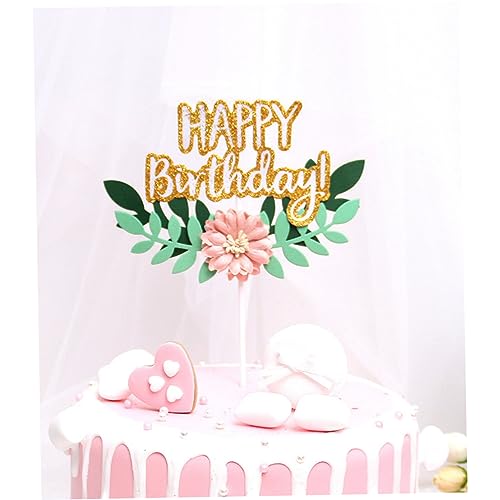 KICHOUSE Happy Birthday Buchstaben Mit Blumen Und Blattdesign Einleger Mit Stäbchen Für Kuchen Dekoration Perfekt Für Geburtstagsfeiern Und Feierlichkeiten von KICHOUSE