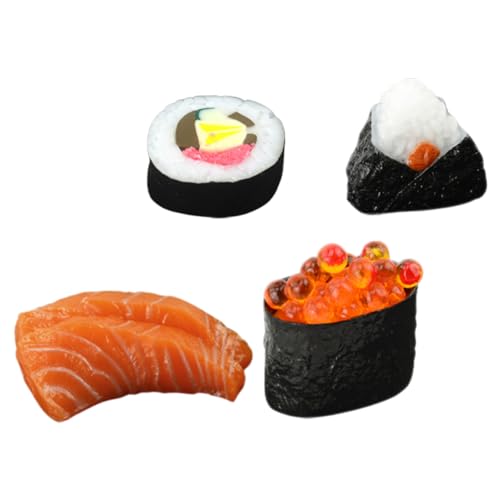 KICHOUSE 4 Stück Simulation Lebensmittelmodell Künstliches Sashimi-Modell lebensechte Susi Bogus küchendekoration Sushi-Modell gefälschtes Essen Reisbällchen Lachsfilet PVC von KICHOUSE