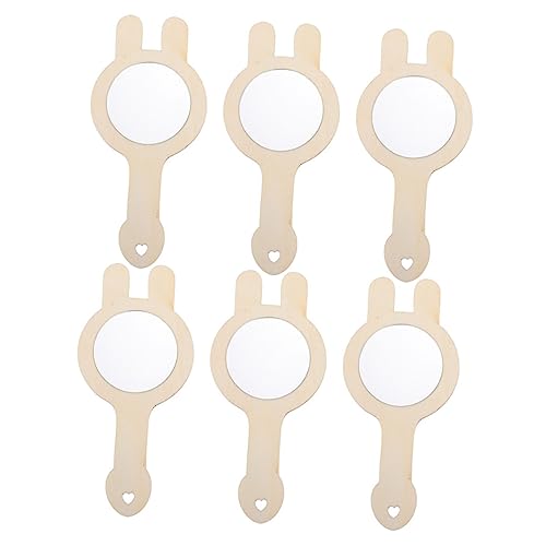 KICHOUSE 6st Holzspiegel Spiegel Bemalen Kinderzubehör DIY-Kits Für Kleine Spiegel Zum Basteln Mini-Spiegel Handspiegel Wahrer Spiegel Für Aufkleber Khaki Hölzern von KICHOUSE