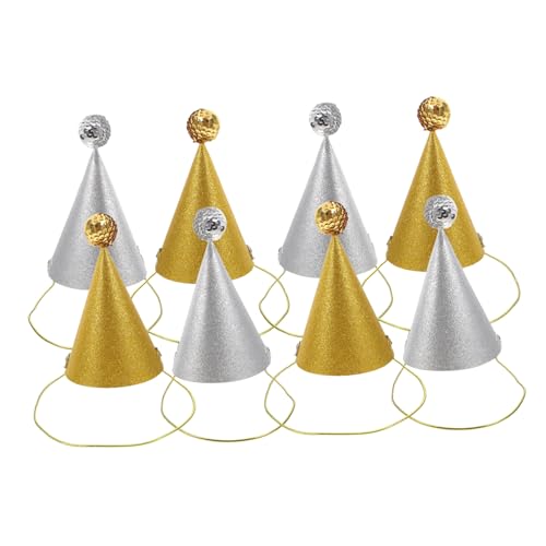 KICHOUSE 8 Stück Teiliges Geburtstags Partyset mit Glitzernden Kegelhüten und Gold Silbernen Pompoms Vielseitige Deko für Kindergeburtstage als Foto Requisit zur Festlichen Feiergestaltung KICHOUSE 8 Stück Teiliges Geburtstags Partyset mit Glitzernden Kegelhüten und Gold Silbernen Pompoms Vielseitige Deko für Kindergeburtstage als Foto Requisit zur Festlichen Feiergestaltung von KICHOUSE