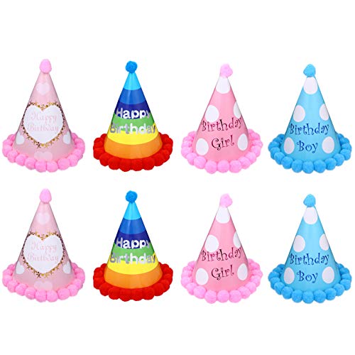 KICHOUSE 8st Geburtstag Bommelmütze Haarbänder Für Kleinkinder Partyhut Feiern Kindergeburtstagshut Pompon-geburtstagsmütze Pom Pom Geburtstagsmütze Papier Baby Stirnband Konisch von KICHOUSE