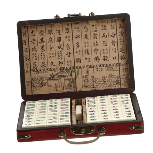 KICHOUSE Archaise Mahjong Reise Mahjong Set Tragbares Traditionelles Chinesisches Mahjong Spiel Mit Antikem Lederetui Englischem Handbuch Und Spielanleitung Ideal Für Unterwegs Und von KICHOUSE