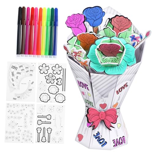 KICHOUSE Dreidimensionales Papierpuzzle kreativ Spielzeug handlocher Spielzeugset zum Bauen mit Blumen leeres Bausteine Outdoor-Spielset Kinderpuzzle 3D-Puzzles für Erwachsene Rosen Blöcke von KICHOUSE