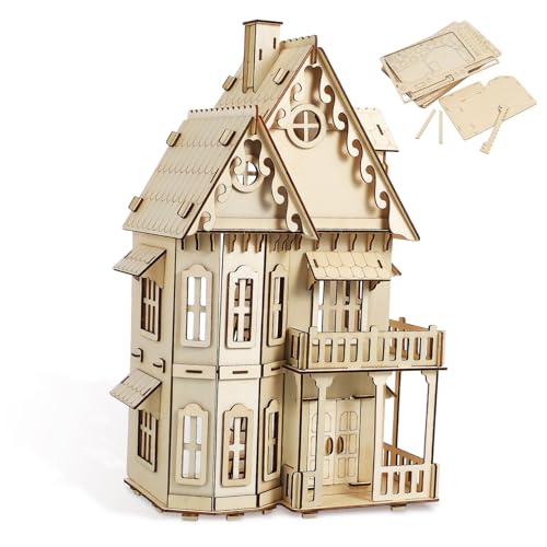 KICHOUSE Holz Puzzle Gothic Villa Bausatz aus Stabilem Holz Kreatives Puppenhaus Modell zum Zusammenbauen Langlebiges DIY Holzmodell KICHOUSE Holz Puzzle Gothic Villa Bausatz aus Stabilem Holz Kreatives Puppenhaus Modell zum Zusammenbauen Langlebiges DIY Holzmodell von KICHOUSE
