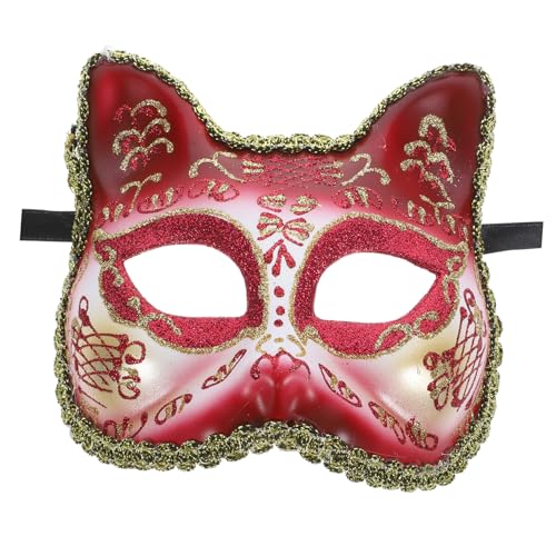 KICHOUSE Maske Cosplay dekorativ Halloween Katzenkopf hallowen masks haloween mask katzenhöle kinder mask Gesichtsbedeckung com play augenklappen cats Partygeschenk Partyzubehör Plastik rot von KICHOUSE