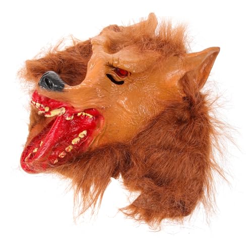 KICHOUSE 3D Realistische Wolfsmaske mit orangefarbenen Augen dekorative Kopfbedeckungen Requisiten für gruseliges Halloween von KICHOUSE