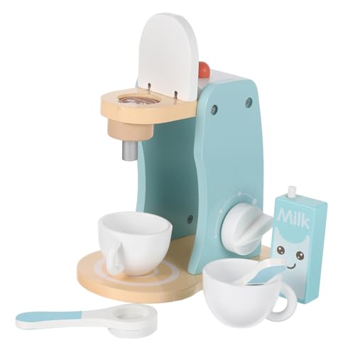 KICHOUSE Mini Kaffeemaschine Set Für Holzspielzeug Mit Realistischen Geräuschen Und Beweglichen Teilen Ideales Spielset Für Kreative Rollenspiele Und Teepausen Ab 3 Jahren von KICHOUSE