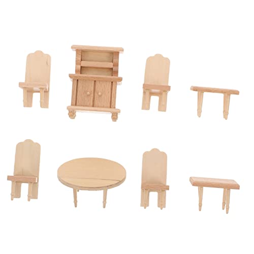 KICHOUSE 8 Teiliges Miniatur öbelset Für Puppenhäuser Esszimmermöbel Mit 1 Tisch 4 Stühlen 2 Hockern Und 1 Schrank Perfekt Für Und Als Für Kleinkinder Dollhouse Furniture Set von KICHOUSE