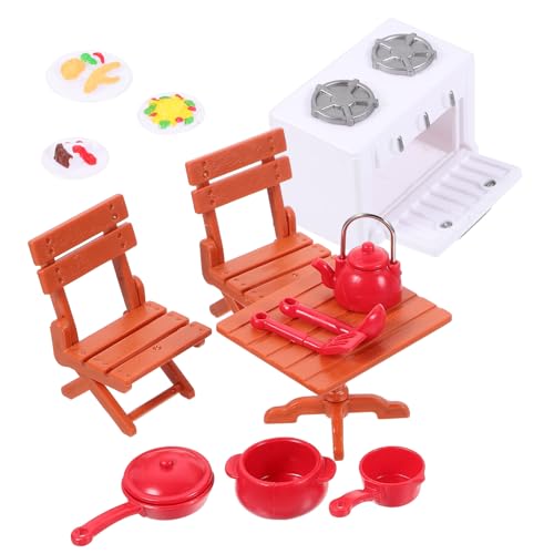 KICHOUSE Möbelset Hauszubehör Grill mit House Spielset Picknick Miniatur Puppenhaus Küchenutensilien Mädchen Küchenwerkzeug Stuhl Kochgeschirr Picknicktisch Miniaturmöbel Herd Tiny von KICHOUSE