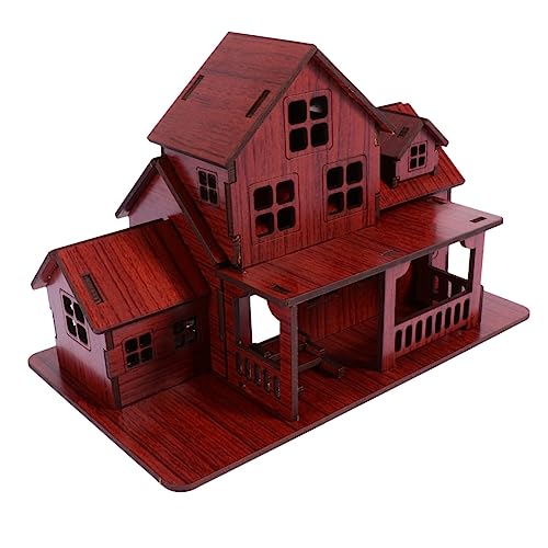 KICHOUSE Montagehaus Aus Holz Spielzeughaus Selber Machen Kinder Mini-Spielzeug Winziges Selber Machen Mini-haushandwerk Mini- DIY Puzzlematte Modellbau Aus Holz Brown von KICHOUSE