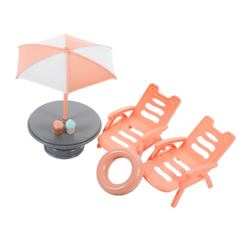 KICHOUSE Strandkorb-set Simulierter Strandkorb Mini-regenschirm Mini-strandkorb-ornament Puppenhaus-pool 1:12 Schwimmringspielzeug Mini-hausmöbel Mini-möbel Haushalt Abs Mini-tisch Kind von KICHOUSE