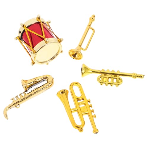 KICHOUSE Winzige Miniaturmodell Instrumentenmodell Miniatur Figur Hausinstrumentenmodell für Einrichtungsornamente Puppenhaus Musikalische Trompete Altsaxophon Spielzeug Trommel von KICHOUSE