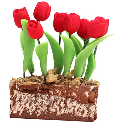 KICHOUSE Winzige Topfblumen Mikroszene Miniaturblume Künstliche Tulp Tulpenblüte Tulpenblüten Miniatur Bonsai Puppenhaus Künstlich Haushalt Gartenblume Tulpenblüte Puppenzubehör Tulpe von KICHOUSE