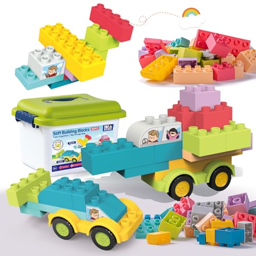 KidEwan Bausteine ab 3 Jahre, Verkehr-Bauklötze für Kinder Baby, STEM Spielzeug Baby Building Block Sets mit Aufbewahrungsbox, Lernspielzeug für Vorschule Klassenzimmer(85PCS) von KID E WAN