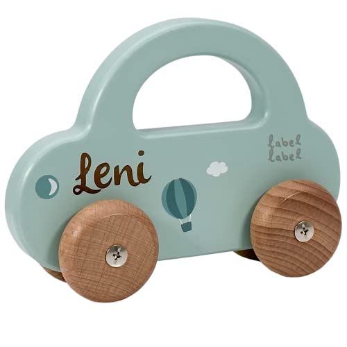 KIDSLINO Holz Spielzeug Auto mint - personalisierbar I Geschenk zur Geburt & Taufe I Handmade Holzspielzeug ab 1 Jahr I Personalisierte Geschenke Baby I Holzauto mit Name & Geburtstdaten von KIDSLINO