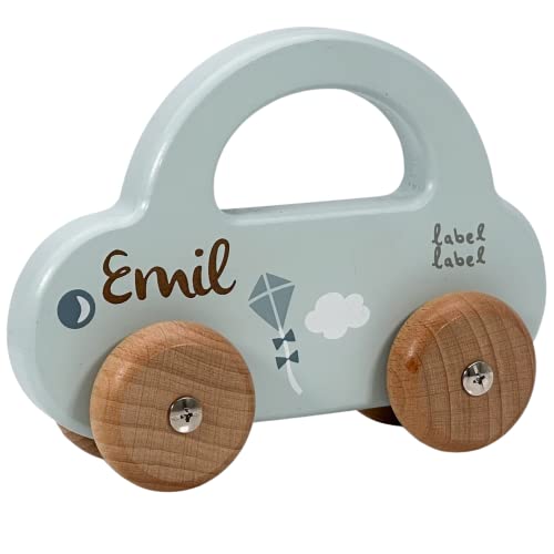 KIDSLINO Holz Spielzeug Auto blau - personalisierbar I Geschenk zur Geburt & Taufe I Handmade Holzspielzeug ab 1 Jahr I Personalisierte Geschenke Baby I Holzauto mit Name & Geburtstdaten von KIDSLINO