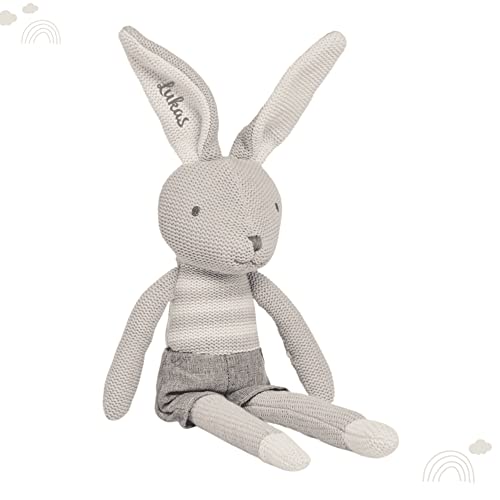 KIDSLINO Kuscheltier Hase Joey grau, Geschenk zur Geburt, Geburtstagsgeschenk Jungen, personalisierbar von KIDSLINO