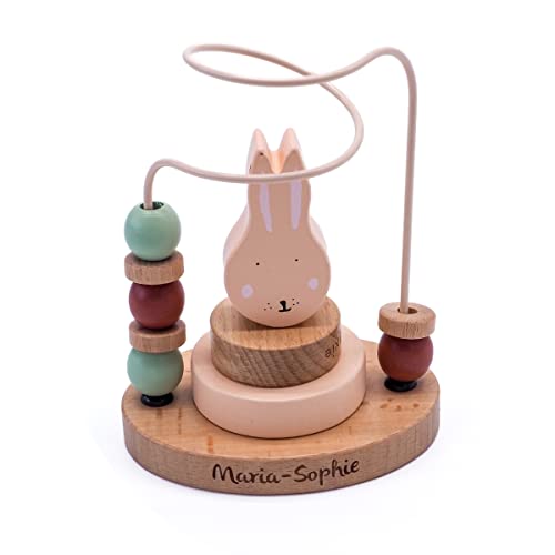 Motorikschleife aus Holz Mrs. Hase I personalisiertes Kinderspielzeug I Geschenk zur Geburt von KIDSLINO