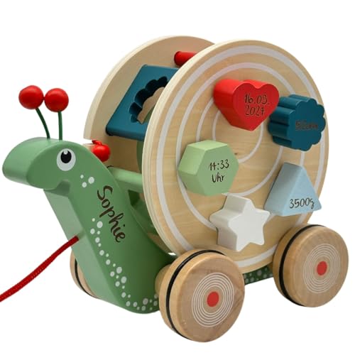 Small Foot Nachzieh-Stecktier Schnecke aus Holz, Personalisiert mit Namen, Motorikspielzeug zum Laufenlernen, für Kinder ab 12 Monaten, Montessori Spielzeug ab 1, 11734 von KIDSLINO