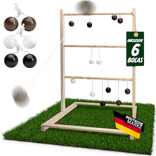 KIDSWARE® Leitergolf Wurfspiel [Outdoor & Indoor] - hochwertiges Leiterspiel aus Holz für Erwachsene & Kinder ab 3 Jahren - Spiele-Set mit Leiter inkl. Punkteskala, 9 Bolas & Tasche, 55x75 cm von KIDSWARE