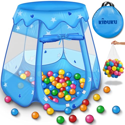 KIDUKU® Kinderspielzelt + 100 Bälle + Tasche Spielhaus Bällebad Schloss für drinnen und draußen (Blau) von KIDUKU