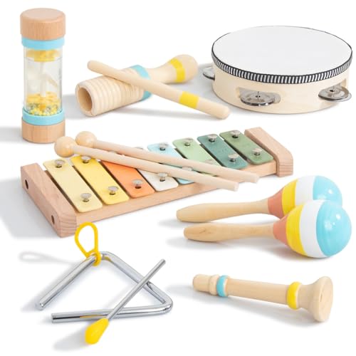 Baby Musikinstrumente Set - Holz Montessori Spielzeug Percussion Musik Modern Boho Xylophon Geburtstagsgeschenke für 1 2 3 Jahre alte Kinder Baby Musikinstrumente für Kleinkinder Jungen Mädchen von KIECIK