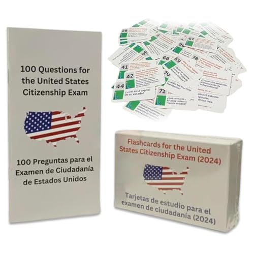 US Civics Test Flash Cards Combo Set mit zweisprachiger Broschüre - Englisch/Spanisch, Einbürgerungsstudienführer mit 100 US -amerikanischen Civics Fragen und Antworten (1pc) von KIEYIQE