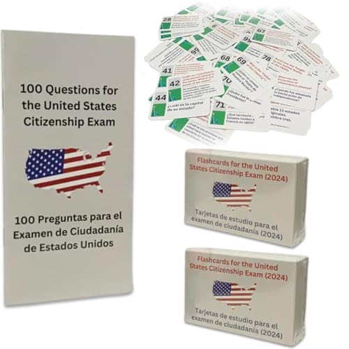 US Civics Test Flash Cards Combo Set mit zweisprachiger Broschüre - Englisch/Spanisch, Einbürgerungsstudienführer mit 100 US -amerikanischen Civics Fragen und Antworten (2pcs) von KIEYIQE