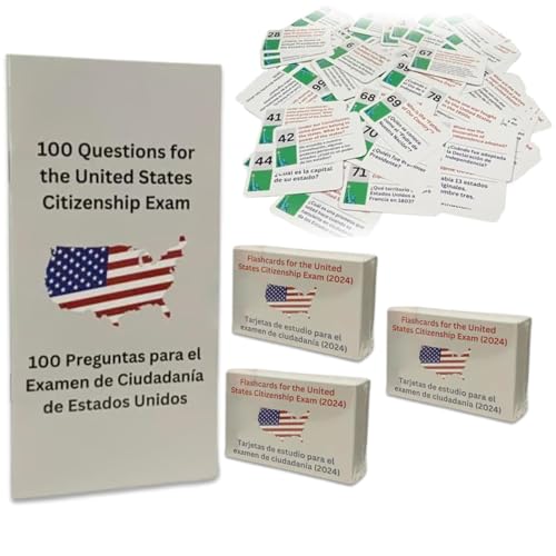 US Civics Test Flash Cards Combo Set mit zweisprachiger Broschüre - Englisch/Spanisch, Einbürgerungsstudienführer mit 100 US -amerikanischen Civics Fragen und Antworten (3pcs) von KIEYIQE