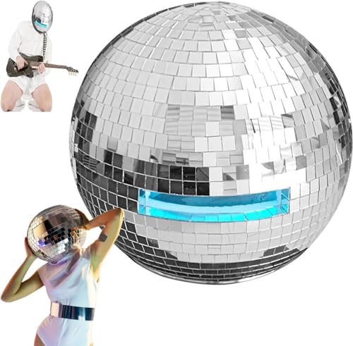 KIGKYO Discokugelhelm, Spiegelkugelhelm, silberner Glitzer-Disco-Helm mit Licht, Spiegelglas-reflektierender Kugelhelm, geeignet für Nachtclubs, Partys, DJs, Bühnen und Hochzeiten,30CM,With light von KIGKYO