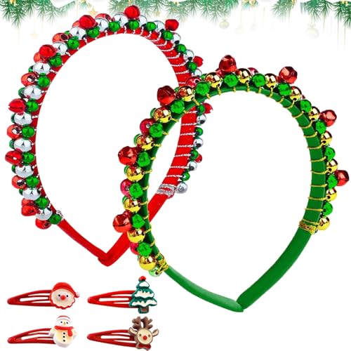 2 Stück Weihnachts Kopfschmuck, Weihnachts Haarreif,Weihnachten Haarschmuck mit Glöckchen,Weihnachtsstirnband,Weihnachts Haarschmuck,Haarreifen Weihnachten,Weihnachten Haarreif für Kinder Erwachsene von KIKVTER