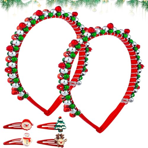 2 Stück Weihnachts Kopfschmuck, Weihnachts Haarreif,Weihnachten Haarschmuck mit Glöckchen,Weihnachtsstirnband,Weihnachts Haarschmuck,Haarreifen Weihnachten,Weihnachten Haarreif für Kinder Erwachsene von KIKVTER