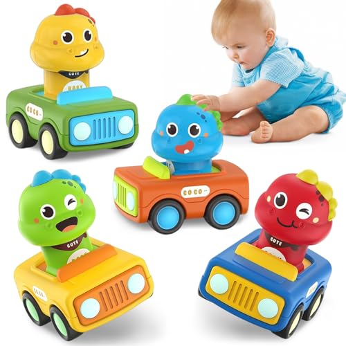 Auto Spielzeug, 4 Stück Spielzeugauto, Spielzeug Auto, Spielzeugautos ab 1 2 3 Jahr Jungen, Baby Cartoon Aufziehautos, Press-and-Go Spielfahrzeug Set für Kleinkinder,Geschenk für Kinder ab 1 2 3 Jahr von KIKVTER