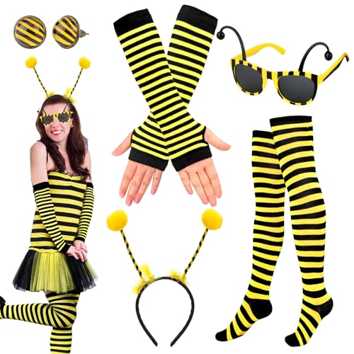 KIKVTER 5 Stück Bienen Kostüm Kit, Bienenkostüm Erwachsene, Bienenkostüm Kinder, Kinderkostüm, Kostüm Biene Kinder, Bienen Kostüm Damen, Bienen Kostüm Karneval Cosplay Kostüm für Kinder Mädchen Damen von KIKVTER